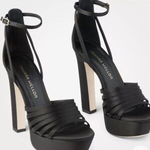Tamara Mellon Satin Black Platform Heels NEW  EU 38.5 US 8 Made in Italy